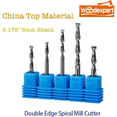 10PCS CNC Spiral Upcut Router Bit Double/2 Flute End Milling Cutter Flat Nose Carbide Endmill forWood PVC MDF ACP 3.175-6mm