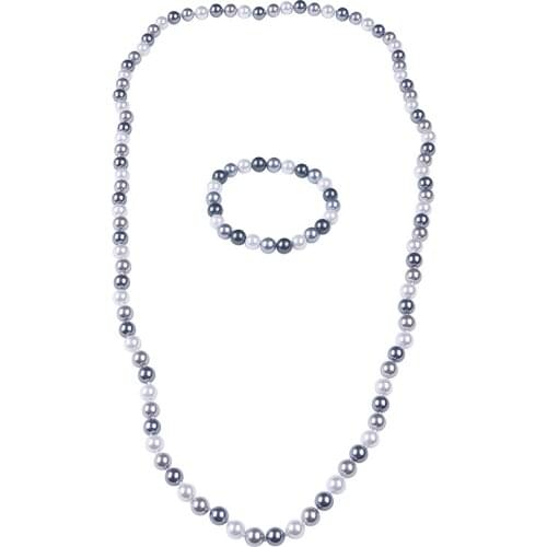 Stylish 8-8.5mm round shell bead necklace bracelet jewelry set mother of pearl necklace unisex rope chain necklace