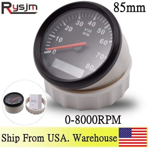 Universal 85mm Boat Tachometer Marine Tacho Meter with LCD Hourmeter 6000rpm 8000rpm Car RPM Meter 12V/24V Red Backlight