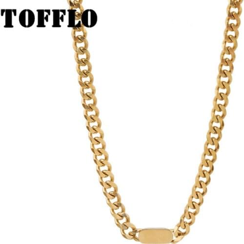 TOFFLO Stainless Steel Jewelry Gold Color Link Chain Necklace Street Retro Clavicle Chain Lady Hip Hop Chain BSP852