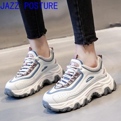 Genuine leather womens shoes 2021 new autumn and winter sports and leisure old shoes thick-soled increased shoes women w310