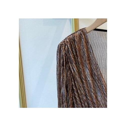 Lurex Mini Dress Women V-neck Long Lantern Sleeve High Waist Dresses 2021 New