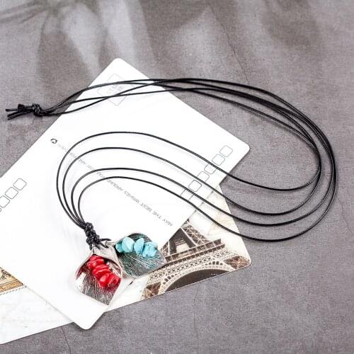 Women Necklaces Long Chain Vintage Leaf With Colored Stone Jewelry Statement necklaces & pendants collares mujer Choker Women