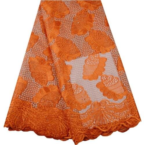 2018 Hot Sale Nigerian French Lace Fabrics Transparent Mesh Orange Lace Fabric For Wedding Party Dress 5 Yards F953