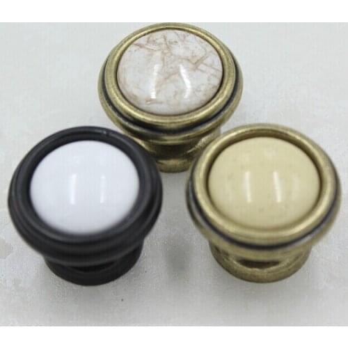 32mm Bronze Kichen Cabinet Knob Ceramic Drawer Knob Pull Antique brass Dresser Cupboard Door Handle Knob Porcelain Knobs Vintage