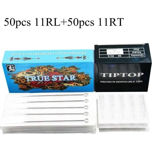 True star (11RL+11RT) 50pcs Tattoo Needles & 50pcs TIP TOP Tattoo Tips Nozzle for Tattoo Machine Tattoo Supplies Free Shipping