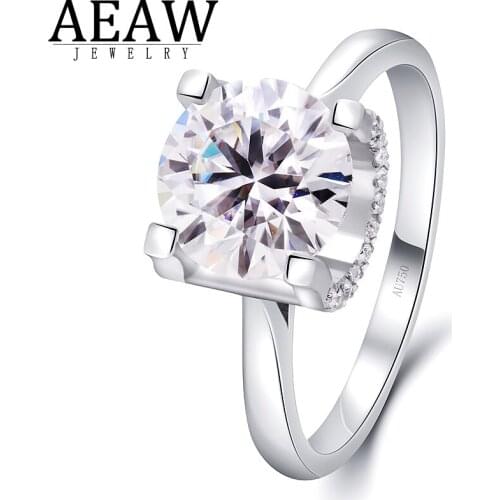 AEAW Fashion Jewelry Engagement Rings Moissanite 18k White Gold 3.0Ct 9.0mm DF Color For Women Gifts wedding
