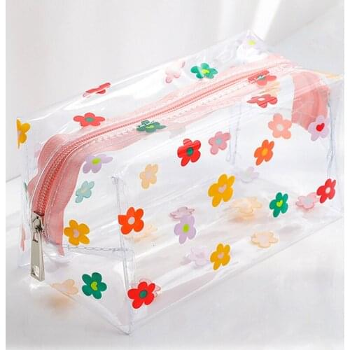 Big Waterproof Transparent Pencil Case PVC Stationery Gift Girls Students Pencil Bag Kawaii Makeup Cosmetic Bag Travel Bags