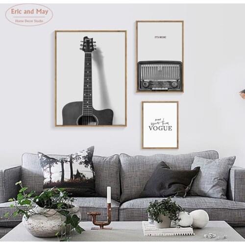 Black And White Retro Guitar Music Wall Art Canvas Painting Posters And Prints Canvas Art Wall Pictures For Living Room Unframed