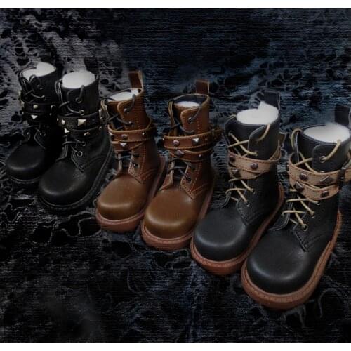 D01-P126 children handmade toy 1/3 1/4 Doll Accessories BJD/SD doll shoes Studded double buckle strap ankle boots 1pair