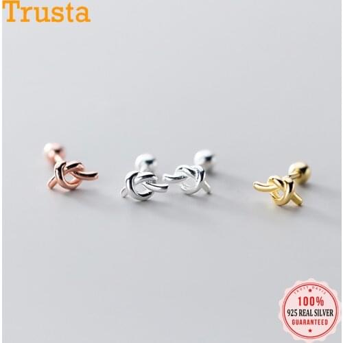 Trustdavis Real 925 Sterling Silver Knot Screw Stud Earrings For Women Children Baby Girls Kids Mini Minimalist Jewelry DA1870