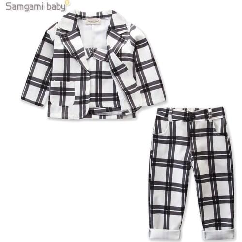 Kids Girls Spring 2020 wave of girl children plaid suit three sets