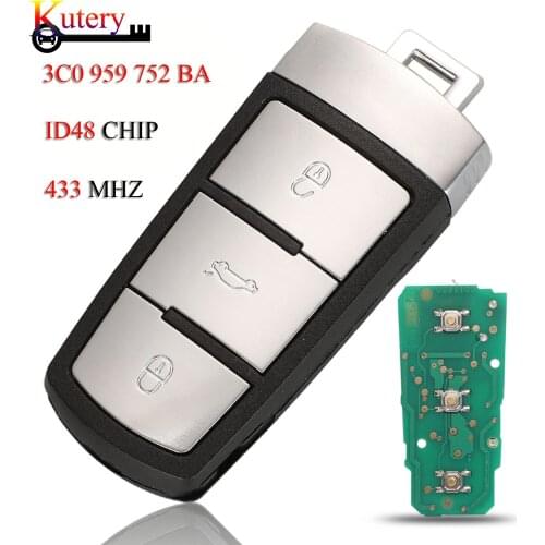 Kutery Remote Car Key For VW VolksWagen Passat B6 3C B7 Magotan CC 3Buttons 433MHZ ID48 Chip 3C0959752BA