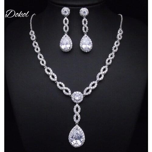 DOKOL Classic Pear Cut Zircon Bridesmaids Jewelry Sets Sparkling Silver Color Crystal Earrings Necklaces Set for Wedding DKS0085