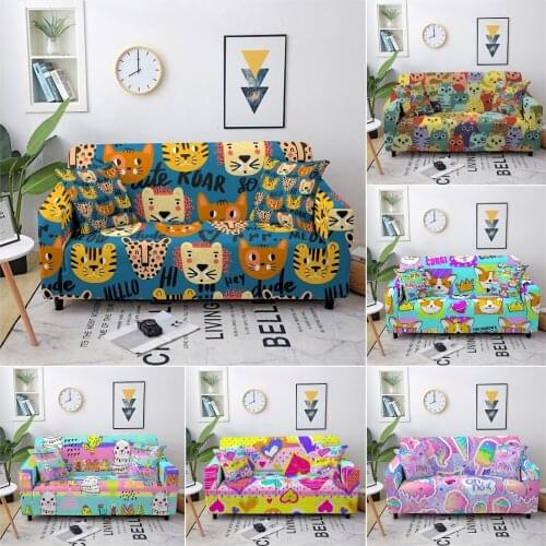 1/2/3/4 Seater Cartoon Animals Elastic Sofa Cover for Living Room Stretch Sofa Slipcover Sectional Couch Cover Pets Home Decor