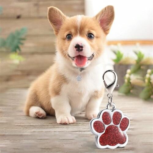 Pet ID Tag with Shiny Rhinestone Paw Bone Pattern Identify Card Mini Dog Cat Tag Collar Pendant Pet Accessories