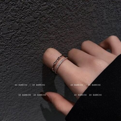 Korean Trendy Luxury Zirconia Double Layers Open Rings for Women Index Finger Plain Ring Simple Wedding Engagement Jewelry