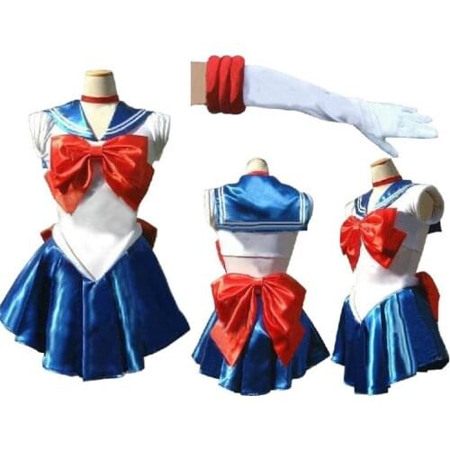 Sailor Moon jupiter venus mercury mars royal blue saturn WIG Costume Cosplay Uniform Fancy Dress Sailormoon Outfit & Gloves