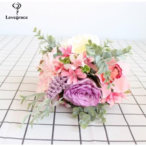 Lovegrace Bride Bouquet Wedding Flower Artificial Silk Rose Orchid Dahlia Forest Style Girl Wedding Bouquet Flower for Bridal