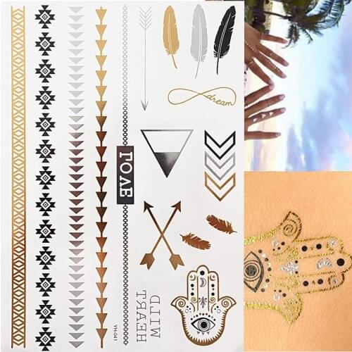 FLASH TATTOO Metallic Silver & Gold Triangle Angel Wings Henna Tattoos