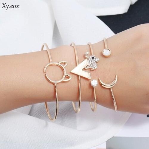 Fashion Joker New Set Bracelet Cat Moon Elephant Crystal Bracelet Four-piece Set for Womens jewley hot Sale
