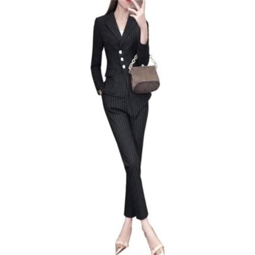 Fashion stripe Pant suit female Autumn /spring NEW High end Fashion Slim temperament striped suit suit women Formal wear