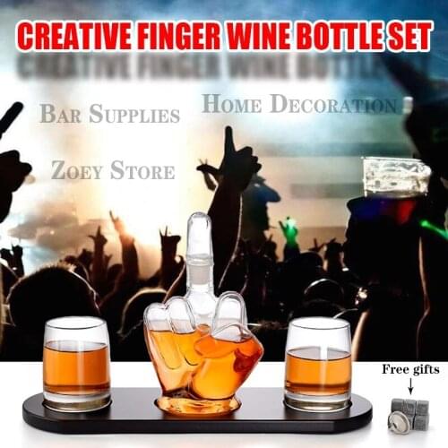 NANCIHUI 1000ml Whiskey Bottle Wine Glass Set Creative Finger Glass Decanter Home Office Bar Decoration Free Ice Wine Stone
