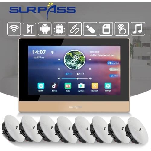 Smart Touch Screen In Wall Amplifier Bluetooth Fm Audio WiFi Android 8.1 System 8*20W HiFi Stereo Sound Home PA Ceiling Speaker
