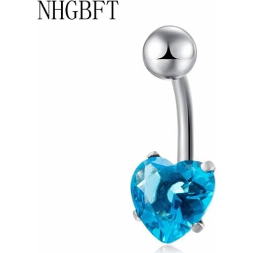 NHGBFT Blue Love Heart belly button rings Surgical Piercing Womens Sexy Body piercing Jewelry Dropshipping