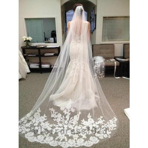 New Elegant 1T White Ivory Lace Edge Cathedral Length Wedding Bridal Veil Comb 2023