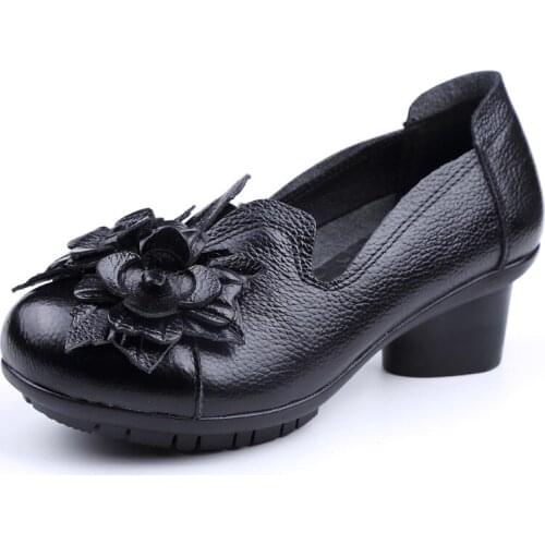 A903 New Fashion Medium Heel Womens Single Shoes Retro-national Style Handmade Cowhide Leather Shoe Womens Shoes