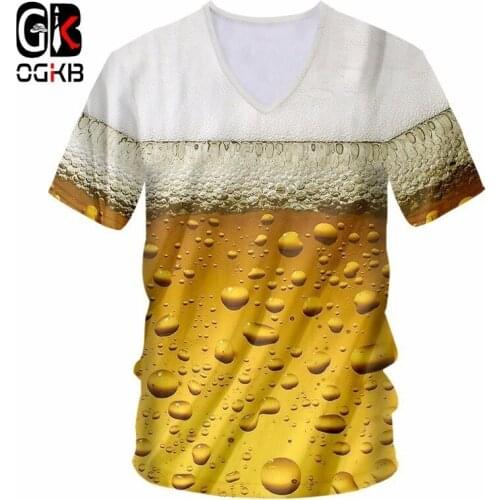 OGKB Deep V Neck Tee Shirt For Women/mens Funny Print Leave Flowers 3D T-shirt Casual T Shirt Man Short Sleeve Quick Dry Tshirt