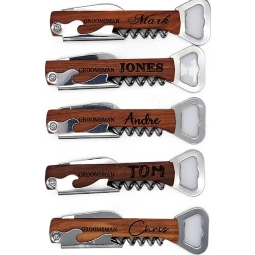 Personalized Wedding Party Favor Custom Engraved Wood Wine Corkscrew & Beer Bottle Opener Wedding Gifts For Guests