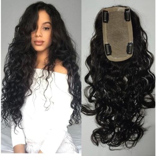 BYMC Human Hair Topper Wig For Women Loose Wave Intermediate Mono Base With PU &Clips In Hair Toupee Remy Hair piece