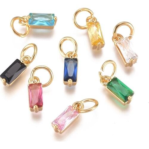 20Pcs Cubic Zirconia Charms Rectangle Crystal Stone Pendants 18K Gold Plated for DIY Jewelry Making Necklace