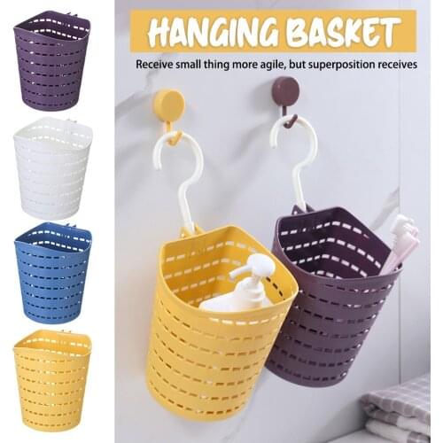 Kitchen Storage Basket Rotatable Single Hook Hollow Plastic Storage Basket Bathroom Sundries Organizer Wall Shelf Hanging Rack