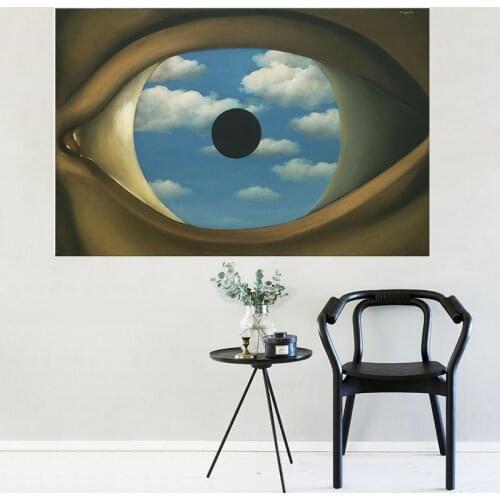 Rene Magritte Famous Abstract Eye Canvas Painting The False Mirror Posters and Print Wall Art Picture for Living Room Home Decor