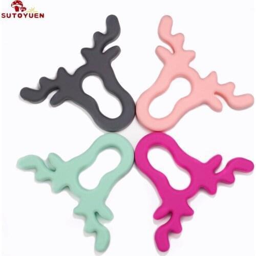 Sutoyuen 50PCS BPA Free Baby Animal Antlers Pacifier Silicone Teether Deer Head Sensory Pendant Nursing Teething Toy Accessories