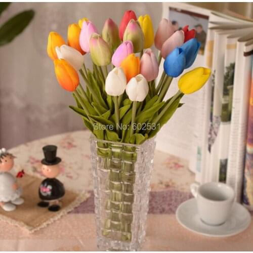 SPR 24pcs/lot PU mini tulip artificial flowers wedding bride holding flowers home decoration wedding decoration flowers 5 colors