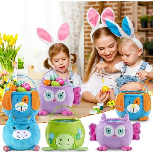Easter Bunny Bag Cute Cartoon Puppy Tortoise Owl Rabbit Egg Hunt Bag Egg Candy Gift Storage Handbag Tote Basket Replacement