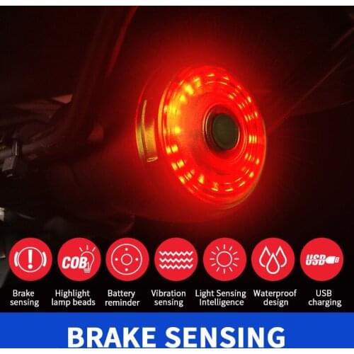 Bicycle Lighting Smart Bicycle Light Auto Start Stop Brake IPX6 Waterproof USB Rechargeable Outdoor Tail Taillight LED Lights