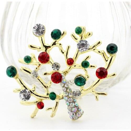 Tree Branch Crystal Rhinestone Xmas Gifts Brooch Pin Christmas Women Men Jewelry Charms Brooches Holiday
