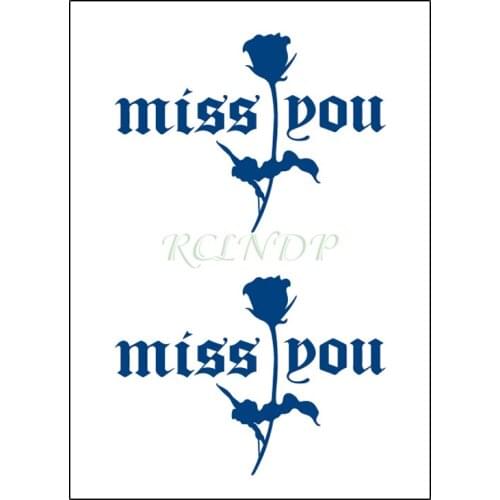 Waterproof Temporary Juice Ink Sticker Rose Flower "Miss You "English Phrase Romance Fruit Gel Long Lasting Tattoo for Men Women