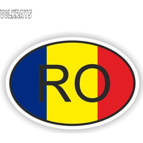 Volkrays Personality Car Sticker Ro Romania Flag Country Code Accessories Waterproof Cover Scratches Vinyl Decal,8cm*13cm