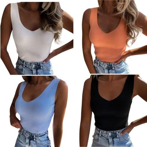 Women Knitted Tops Vest Sexy Backless Sleeveless Crop Tops Solid Color Camisole Fashion Women Halter U Neck Basic Camisole