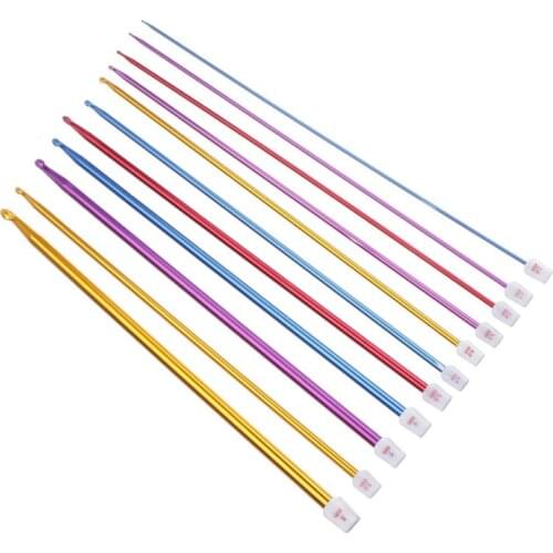 KOKNIT 11pcs 2.0-8mm Multicolour Aluminum Tunisian Afghan Crochet Hooks Needles Knitting Needles Set Weave Craft