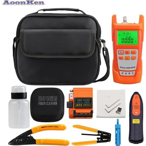 13pcs/Set FTTH Fiber Optic Tool Kit with Fiber Cleaver -70~+10dBm Optical Power Meter Visual Fault Locator 10km
