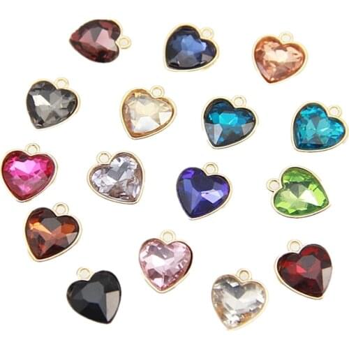 14mm Hearts Crystal Rhinestone Charms Gold Pendants For Making Earrings Charm Bracelet Accessories Diy Handma Jewelry Materials
