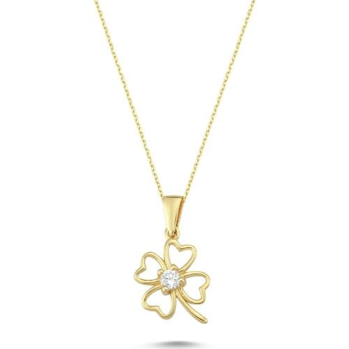 14k (585) Gold Four Leaf Clover Pendant, Necklace