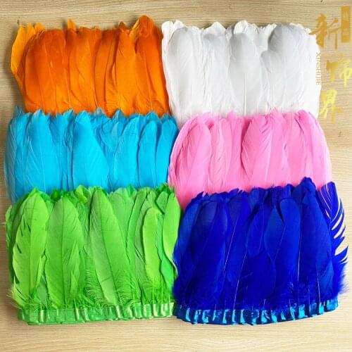 2 Meter/pack Goose Feather Fringe Trim Satin Ribbon Tape 6"- 8" In /15-20 Cm Width